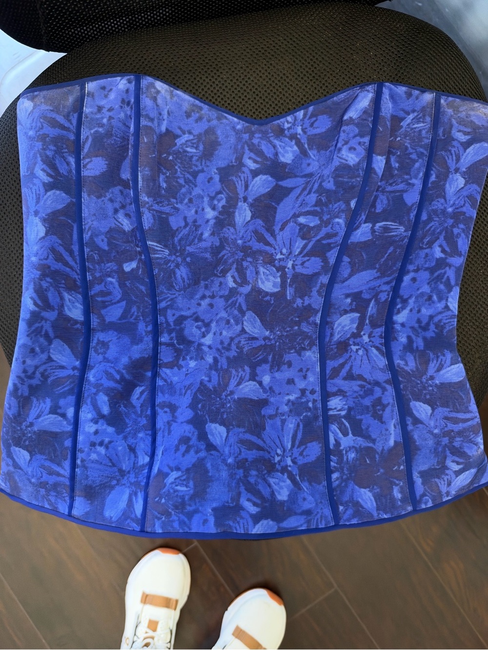 White House Black Market Blue Floral Strapless Corset Top